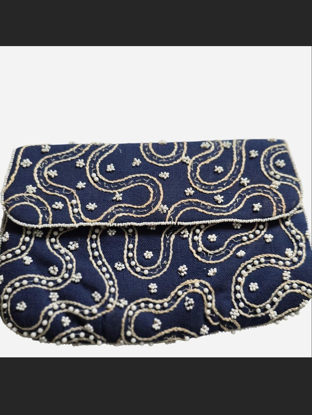 Embellished Navy Beaded Clutch Bag